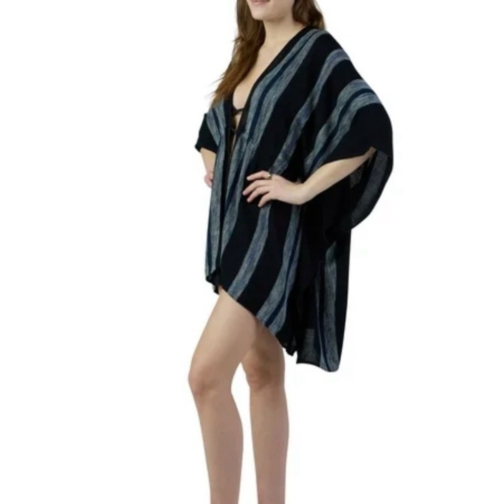Striped Black and Gray Swim Cover-Up